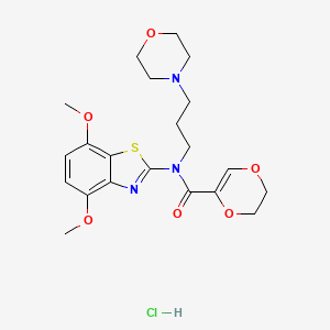 molecular formula C21H28ClN3O6S B2940567 N-(4,7-DIMETHOXY-1,3-BENZOTHIAZOL-2-YL)-N-[3-(MORPHOLIN-4-YL)PROPYL]-5,6-DIHYDRO-1,4-DIOXINE-2-CARBOXAMIDE HYDROCHLORIDE CAS No. 1215705-78-4