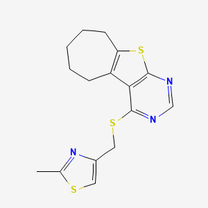 B2940591 3-{[(2-Methyl-1,3-thiazol-4-yl)methyl]sulfanyl}-8-thia-4,6-diazatricyclo[7.5.0.0^{2,7}]tetradeca-1(9),2,4,6-tetraene CAS No. 690642-52-5