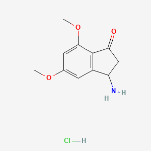 molecular formula C11H14ClNO3 B2940624 3-Amino-5,7-dimethoxy-2,3-dihydroinden-1-one;hydrochloride CAS No. 2460750-11-0