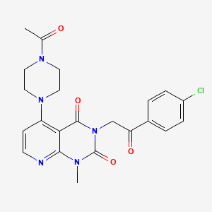 molecular formula C22H22ClN5O4 B2940629 5-(4-acetylpiperazin-1-yl)-3-(2-(4-chlorophenyl)-2-oxoethyl)-1-methylpyrido[2,3-d]pyrimidine-2,4(1H,3H)-dione CAS No. 1021123-63-6