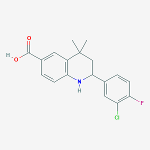molecular formula C18H17ClFNO2 B2940647 2-(3-Chloro-4-fluorophenyl)-4,4-dimethyl-1,2,3,4-tetrahydroquinoline-6-carboxylic acid CAS No. 1353971-43-3