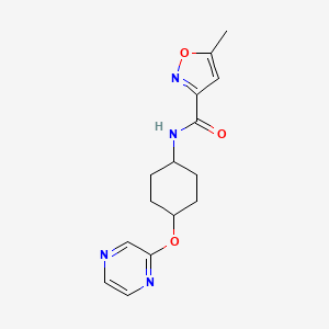 molecular formula C15H18N4O3 B2940648 5-methyl-N-((1r,4r)-4-(pyrazin-2-yloxy)cyclohexyl)isoxazole-3-carboxamide CAS No. 2034396-23-9