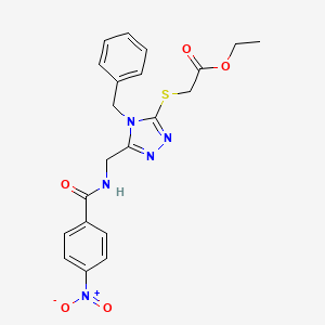 molecular formula C21H21N5O5S B2940653 Ethyl 2-[[4-benzyl-5-[[(4-nitrobenzoyl)amino]methyl]-1,2,4-triazol-3-yl]sulfanyl]acetate CAS No. 689749-88-0