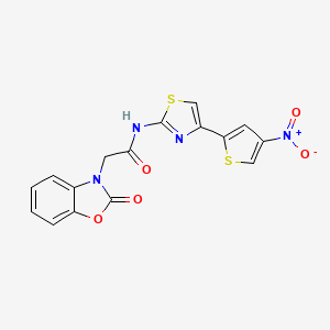 molecular formula C16H10N4O5S2 B2940656 N-(4-(4-nitrothiophen-2-yl)thiazol-2-yl)-2-(2-oxobenzo[d]oxazol-3(2H)-yl)acetamide CAS No. 1219914-70-1