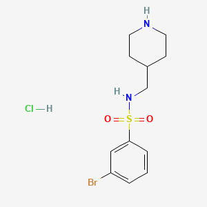 molecular formula C12H18BrClN2O2S B2940660 3-Bromo-N-(piperidin-4-ylmethyl)benzenesulfonamide hydrochloride CAS No. 1353952-00-7
