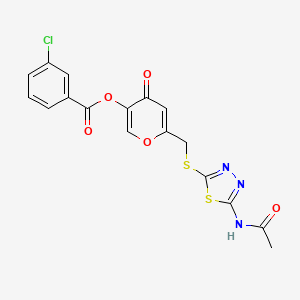 molecular formula C17H12ClN3O5S2 B2940682 6-(((5-acetamido-1,3,4-thiadiazol-2-yl)thio)methyl)-4-oxo-4H-pyran-3-yl 3-chlorobenzoate CAS No. 896015-41-1