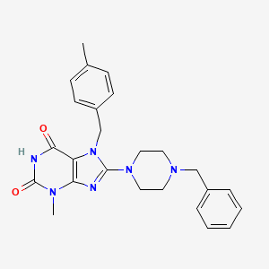 molecular formula C25H28N6O2 B2940691 8-(4-benzylpiperazin-1-yl)-3-methyl-7-(4-methylbenzyl)-1H-purine-2,6(3H,7H)-dione CAS No. 886908-16-3