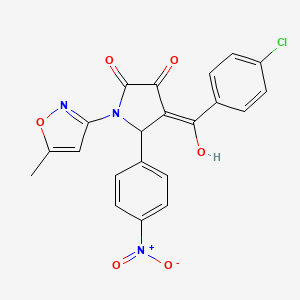 molecular formula C21H14ClN3O6 B2940702 4-(4-chlorobenzoyl)-3-hydroxy-1-(5-methylisoxazol-3-yl)-5-(4-nitrophenyl)-1H-pyrrol-2(5H)-one CAS No. 618875-52-8