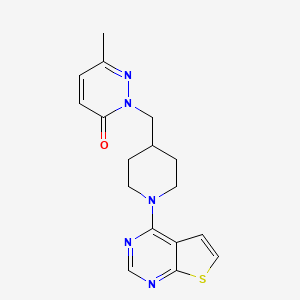 molecular formula C17H19N5OS B2940703 6-Methyl-2-[(1-{thieno[2,3-d]pyrimidin-4-yl}piperidin-4-yl)methyl]-2,3-dihydropyridazin-3-one CAS No. 2189434-43-1