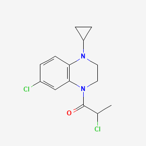 molecular formula C14H16Cl2N2O B2940710 2-Chloro-1-(7-chloro-4-cyclopropyl-2,3-dihydroquinoxalin-1-yl)propan-1-one CAS No. 2411290-63-4
