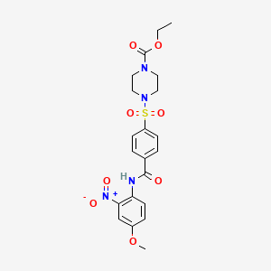 molecular formula C21H24N4O8S B2940712 Ethyl 4-((4-((4-methoxy-2-nitrophenyl)carbamoyl)phenyl)sulfonyl)piperazine-1-carboxylate CAS No. 399001-38-8