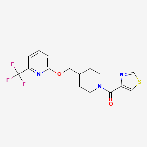 molecular formula C16H16F3N3O2S B2940713 2-{[1-(1,3-Thiazole-4-carbonyl)piperidin-4-yl]methoxy}-6-(trifluoromethyl)pyridine CAS No. 2202201-75-8