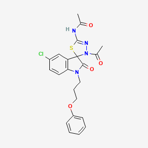 molecular formula C22H21ClN4O4S B2940728 N-[3'-acetyl-5-chloro-2-oxo-1-(3-phenoxypropyl)-1,2-dihydro-3'H-spiro[indole-3,2'-[1,3,4]thiadiazole]-5'-yl]acetamide CAS No. 905775-41-9