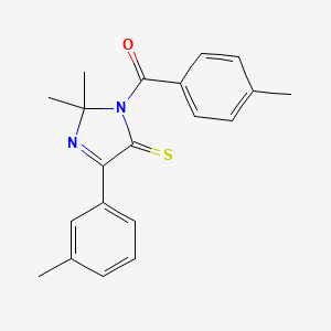 molecular formula C20H20N2OS B2940741 (2,2-dimethyl-5-thioxo-4-(m-tolyl)-2,5-dihydro-1H-imidazol-1-yl)(p-tolyl)methanone CAS No. 1223763-21-0