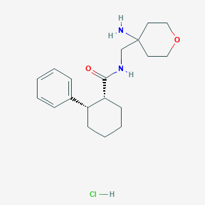 molecular formula C19H29ClN2O2 B2940755 (1R,2S)-N-[(4-Aminooxan-4-yl)methyl]-2-phenylcyclohexane-1-carboxamide;hydrochloride CAS No. 2418595-71-6