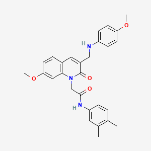 molecular formula C28H29N3O4 B2940760 N-(3,4-dimethylphenyl)-2-(7-methoxy-3-(((4-methoxyphenyl)amino)methyl)-2-oxoquinolin-1(2H)-yl)acetamide CAS No. 894559-98-9