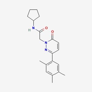 molecular formula C20H25N3O2 B2940761 N-环戊基-2-[6-氧代-3-(2,4,5-三甲苯基)吡啶并嗪-1-基]乙酰胺 CAS No. 941931-02-8