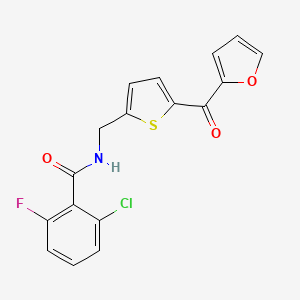 molecular formula C17H11ClFNO3S B2940764 2-chloro-6-fluoro-N-((5-(furan-2-carbonyl)thiophen-2-yl)methyl)benzamide CAS No. 1797078-05-7