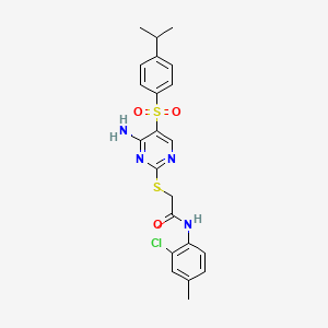 molecular formula C22H23ClN4O3S2 B2940767 2-((4-amino-5-((4-isopropylphenyl)sulfonyl)pyrimidin-2-yl)thio)-N-(2-chloro-4-methylphenyl)acetamide CAS No. 894949-74-7