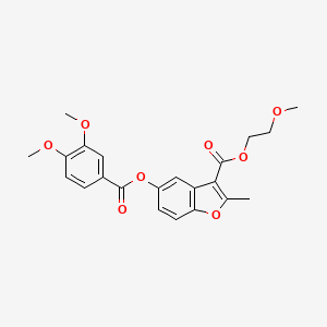 molecular formula C22H22O8 B2940805 2-Methoxyethyl 5-((3,4-dimethoxybenzoyl)oxy)-2-methylbenzofuran-3-carboxylate CAS No. 300557-35-1