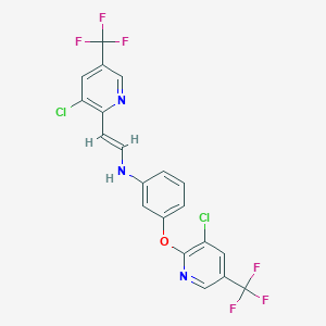 molecular formula C20H11Cl2F6N3O B2940806 3-{[3-chloro-5-(trifluoromethyl)-2-pyridinyl]oxy}-N-{2-[3-chloro-5-(trifluoromethyl)-2-pyridinyl]vinyl}aniline CAS No. 303997-79-7