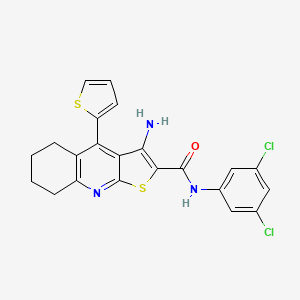 molecular formula C22H17Cl2N3OS2 B2940816 3-氨基-N-(3,5-二氯苯基)-4-噻吩-2-基-5,6,7,8-四氢噻吩并[2,3-b]喹啉-2-甲酰胺 CAS No. 393847-53-5