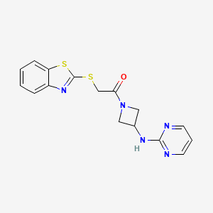 molecular formula C16H15N5OS2 B2940817 2-(苯并[d]噻唑-2-基硫代)-1-(3-(嘧啶-2-基氨基)氮杂环丁-1-基)乙酮 CAS No. 2177366-20-8