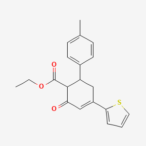 molecular formula C20H20O3S B2940820 Ethyl 4'-methyl-3-oxo-5-(thiophen-2-yl)-1,2,3,6-tetrahydro-[1,1'-biphenyl]-2-carboxylate CAS No. 851715-80-5
