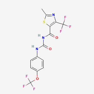 molecular formula C14H9F6N3O3S B2940827 N-{[2-methyl-4-(trifluoromethyl)-1,3-thiazol-5-yl]carbonyl}-N'-[4-(trifluoromethoxy)phenyl]urea CAS No. 320420-63-1