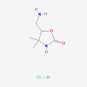 molecular formula C6H13ClN2O2 B2940834 5-(氨甲基)-4,4-二甲基-1,3-恶唑烷-2-酮；盐酸盐 CAS No. 2490406-72-7