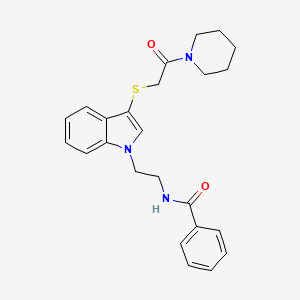 molecular formula C24H27N3O2S B2940836 N-(2-(3-((2-oxo-2-(piperidin-1-yl)ethyl)thio)-1H-indol-1-yl)ethyl)benzamide CAS No. 532970-00-6