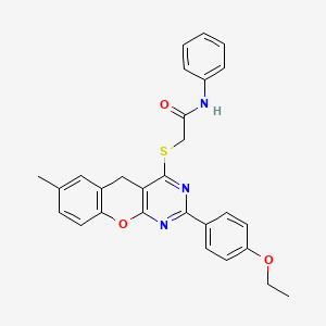 molecular formula C28H25N3O3S B2940837 2-((2-(4-乙氧基苯基)-7-甲基-5H-苯并色满并[2,3-d]嘧啶-4-基)硫代)-N-苯基乙酰胺 CAS No. 872208-82-7