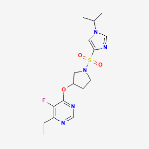 molecular formula C16H22FN5O3S B2940842 4-ethyl-5-fluoro-6-((1-((1-isopropyl-1H-imidazol-4-yl)sulfonyl)pyrrolidin-3-yl)oxy)pyrimidine CAS No. 2034469-77-5