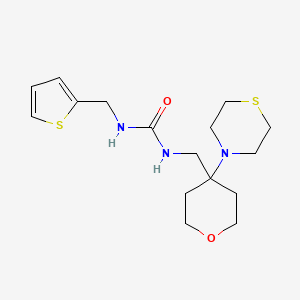 B2940855 1-[(4-Thiomorpholin-4-yloxan-4-yl)methyl]-3-(thiophen-2-ylmethyl)urea CAS No. 2415471-17-7