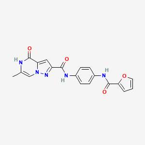 molecular formula C19H15N5O4 B2940856 N-(4-(呋喃-2-甲酰氨基)苯基)-6-甲基-4-氧代-4,5-二氢吡唑并[1,5-a]哒嗪-2-甲酰胺 CAS No. 2034353-62-1