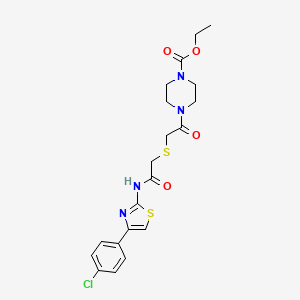 molecular formula C20H23ClN4O4S2 B2940897 Ethyl 4-(2-((2-((4-(4-chlorophenyl)thiazol-2-yl)amino)-2-oxoethyl)thio)acetyl)piperazine-1-carboxylate CAS No. 681223-16-5