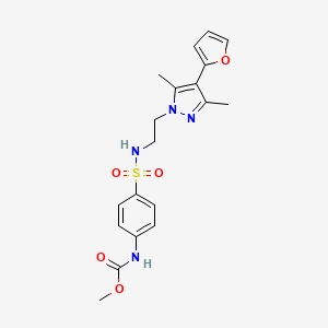 molecular formula C19H22N4O5S B2940900 methyl (4-(N-(2-(4-(furan-2-yl)-3,5-dimethyl-1H-pyrazol-1-yl)ethyl)sulfamoyl)phenyl)carbamate CAS No. 2034418-16-9