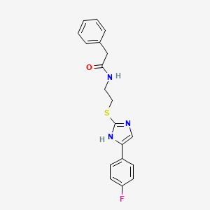 molecular formula C19H18FN3OS B2940902 N-(2-((5-(4-fluorophenyl)-1H-imidazol-2-yl)thio)ethyl)-2-phenylacetamide CAS No. 897456-15-4