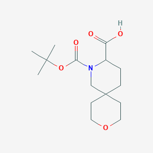 molecular formula C15H25NO5 B2940911 2-[(2-Methylpropan-2-yl)oxycarbonyl]-9-oxa-2-azaspiro[5.5]undecane-3-carboxylic acid CAS No. 2243503-45-7