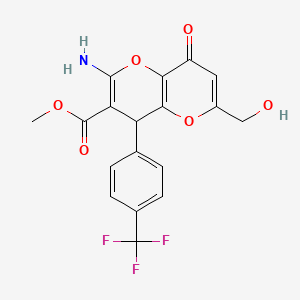 molecular formula C18H14F3NO6 B2940914 Methyl 2-amino-6-(hydroxymethyl)-8-oxo-4-(4-(trifluoromethyl)phenyl)-4,8-dihydropyrano[3,2-b]pyran-3-carboxylate CAS No. 881447-42-3