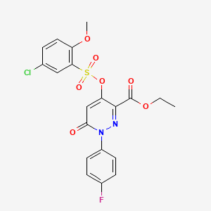 molecular formula C20H16ClFN2O7S B2940920 4-(((5-氯-2-甲氧基苯基)磺酰基)氧基)-1-(4-氟苯基)-6-氧代-1,6-二氢哒嗪-3-羧酸乙酯 CAS No. 899991-99-2