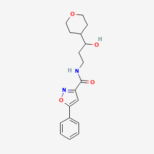 molecular formula C18H22N2O4 B2940936 N-(3-hydroxy-3-(tetrahydro-2H-pyran-4-yl)propyl)-5-phenylisoxazole-3-carboxamide CAS No. 2034403-65-9