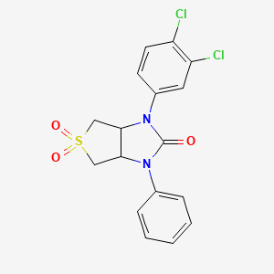 molecular formula C17H14Cl2N2O3S B2940959 1-(3,4-dichlorophenyl)-3-phenyltetrahydro-1H-thieno[3,4-d]imidazol-2(3H)-one 5,5-dioxide CAS No. 433327-24-3