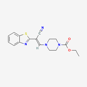 molecular formula C17H18N4O2S B2940971 ethyl 4-[(E)-2-(1,3-benzothiazol-2-yl)-2-cyanoethenyl]piperazine-1-carboxylate CAS No. 1164514-71-9