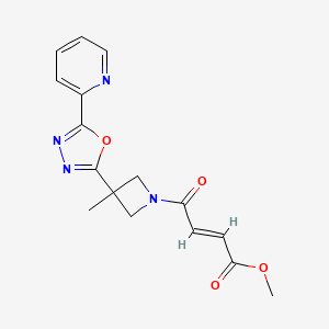 molecular formula C16H16N4O4 B2940992 Methyl (E)-4-[3-methyl-3-(5-pyridin-2-yl-1,3,4-oxadiazol-2-yl)azetidin-1-yl]-4-oxobut-2-enoate CAS No. 2411335-19-6