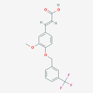 molecular formula C18H15F3O4 B2940995 (E)-3-(3-methoxy-4-{[3-(trifluoromethyl)benzyl]oxy}phenyl)-2-propenoic acid CAS No. 866050-74-0