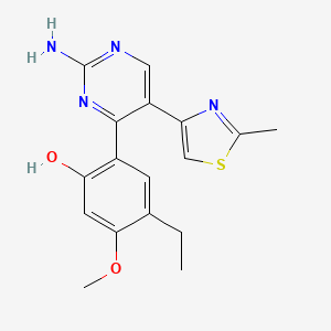 molecular formula C17H18N4O2S B2941011 2-(2-Amino-5-(2-methylthiazol-4-yl)pyrimidin-4-yl)-4-ethyl-5-methoxyphenol CAS No. 74527-30-3