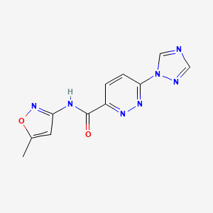 molecular formula C11H9N7O2 B2941019 N-(5-methylisoxazol-3-yl)-6-(1H-1,2,4-triazol-1-yl)pyridazine-3-carboxamide CAS No. 1448130-88-8