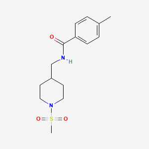 molecular formula C15H22N2O3S B2941021 4-methyl-N-((1-(methylsulfonyl)piperidin-4-yl)methyl)benzamide CAS No. 1235049-97-4