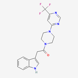 molecular formula C19H18F3N5O B2941022 2-(1H-吲哚-3-基)-1-(4-(6-(三氟甲基)嘧啶-4-基)哌嗪-1-基)乙酮 CAS No. 2034411-71-5